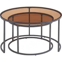 En.casa Couchtisch 2er Set 'Kokkola' Metallgestell rund Rauchglas, braun