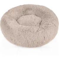Intirilife flauschiges Plüsch Haustierbett in Beige Durchmesser 80 cm - Weiches rundes rutschfestes Hundebett Katzenbett Kissen komfortables Hundesofa Katzensofa für Hunde und Katzen