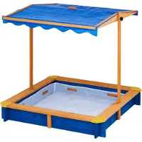 Teamson Home Großer Garten Sandkasten aus Holz mit Deckel und Baldachin
