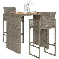 vidaXL 3-tlg. Gartenbar-Set ohne Kissen Grau Poly Rattan Akazie