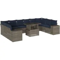 vidaXL 11-teiliges Gartensofa-Set mit Kissen, grau, Polyrattan