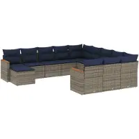 vidaXL 12-teiliges Gartensofa-Set mit Kissen, grau, Polyrattan