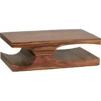 FineBuy Couchtisch Sheesham Massivholz 120 cm · Rechteckiger Wohnzimmertisch mit geschwungener Form und Ablage · Handgefertigt & einzigartiges Design