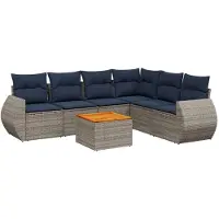 vidaXL 7-teiliges Gartensofa-Set mit Kissen, grau, Polyrattan
