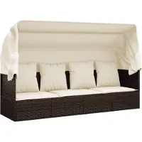 vidaXL Outdoor-Loungebett mit Dach und Kissen Braun Poly Rattan