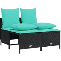 vidaXL 4-teiliges Gartensofa-Set mit Kissen, schwarzes Polyrattan
