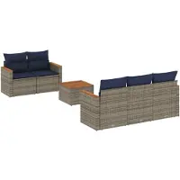 vidaXL 6-teiliges Gartensofa-Set mit Kissen, grau, Polyrattan