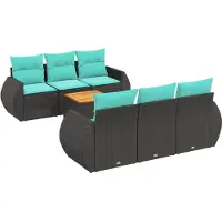 vidaXL 7-teiliges Gartensofa-Set mit Kissen, schwarzes Polyrattan