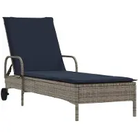 vidaXL Sonnenliege mit Rollen und Kissen Grau Poly Rattan