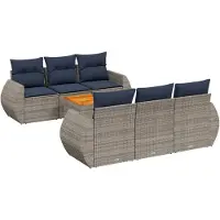 vidaXL 7-teiliges Gartensofa-Set mit Kissen, grau, Polyrattan