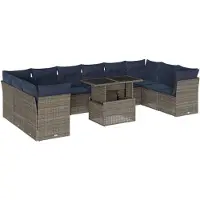 vidaXL 11-teiliges Gartensofa-Set mit Kissen, grau, Polyrattan