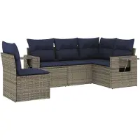 vidaXL 5-teiliges Gartensofa-Set mit Kissen, grau, Polyrattan