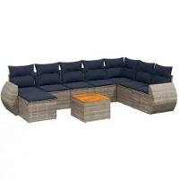 vidaXL 9-teiliges Gartensofa-Set mit Kissen, grau, Polyrattan