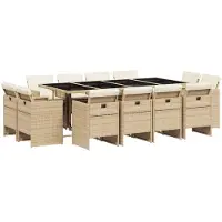 vidaXL 13-tlg. Garten-Essgruppe mit Kissen Beige Poly Rattan