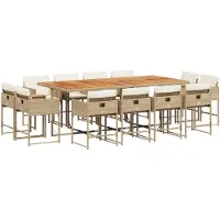 vidaXL 13-tlg. Garten-Essgruppe mit Kissen Beige Poly Rattan