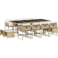vidaXL 13-tlg. Garten-Essgruppe mit Kissen Beige Poly Rattan