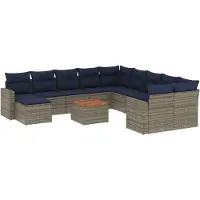 vidaXL 14-teiliges Gartensofa-Set mit Kissen, grau, Polyrattan