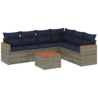 vidaXL 7-teiliges Gartensofa-Set mit Kissen, grau, Polyrattan