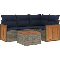 vidaXL 5-teiliges Gartensofa-Set mit Kissen, grau, Polyrattan