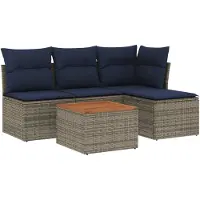 vidaXL 5-teiliges Gartensofa-Set mit Kissen, grau, Polyrattan