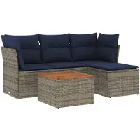 vidaXL 5-teiliges Gartensofa-Set mit Kissen, grau, Polyrattan