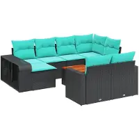 vidaXL 11-teiliges Gartensofa-Set mit Kissen, schwarzes Polyrattan
