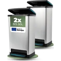Novaliv 2x Großer Mülleimer mit Deckel - 50L Tretmülleimer mit Soft-Close-System - Stabiler Abfalleimer mit Deckel & Fußpedal - Geruchsdichter Mülleimer Küche u.v.m - Treteimer Müllbehälter