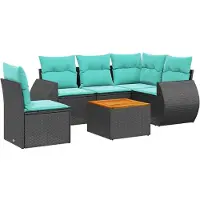 vidaXL 6-teiliges Gartensofa-Set mit Kissen, schwarzes Polyrattan