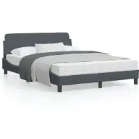 DKD Home Decor Bettgestell mit Kopfteil Dunkelgrau 140x200 cm Samt