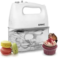 Duronic HM4 W elektrischer Handmixer - 400 Watt - Aufbewahrungsbox - Turbofunktion - Edelstahl - 2 Rührbesen - 2 Knethaken - Schneebesen - Mixer - Handrührer - Ideal für Kuchen, Schnee, Schlag