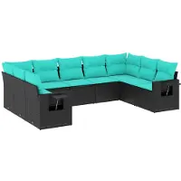 vidaXL 9-teiliges Gartensofa-Set mit Kissen, schwarzes Polyrattan