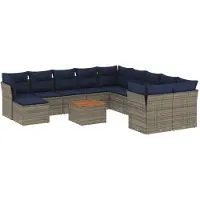 vidaXL 12-teiliges Gartensofa-Set mit Kissen, grau, Polyrattan