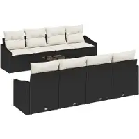 vidaXL Sofa Set 7 Stk. Schwarz und Creme Poly-Rattan