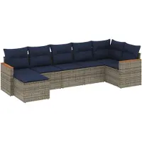 vidaXL 7-teiliges Gartensofa-Set mit Kissen, grau, Polyrattan