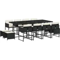 vidaXL 13-tlg. Garten-Essgruppe mit Kissen Schwarz Poly Rattan
