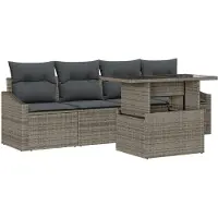 vidaXL Garten-Sofa-Set 5 stk. Grau Poly-Rattan