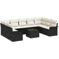 vidaXL Gartensofa-set mit Kissen 10 pcs Schwarz Poly-Rattan