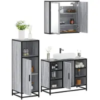 vidaXL 3-tlg. Badmöbel-Set Grau Sonoma Holzwerkstoff