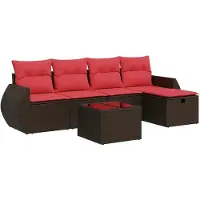 vidaXL 6-tlg. Garten-Sofagarnitur mit Kissen Braun Poly Rattan