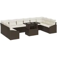 vidaXL Sofa Set 11 Stk. Braun und Creme Poly-Rattan