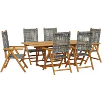vidaXL 7-tlg. Garten-Essgruppe Poly Rattan und Massivholz Grau