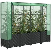 vidaXL Hochbeet mit Gewächshausabdeckung Rattanoptik 160x40x138 cm