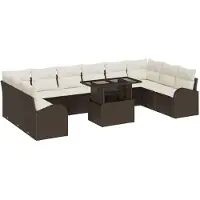 vidaXL Gartensofa-set 11 Stk. Braun und Creme Poly-Rattan