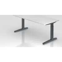 Proregal Schreibtisch Mika | Weiß | Graues Gestell | BxT 180x80cm | Arbeitshöhe 65-85cm | höhenjustierbar, 1cm Raster | C-Fuß-Gestell | Bürotisch