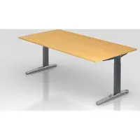 Proregal Schreibtisch Mika | Buche | Graues Gestell poliert | BxT 200x100cm | Arbeitshöhe 65-85cm | höhenjustierbar, 1cm Raster | C-Fuß-Gestell