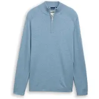 Tom Tailor Troyer , Herren, Gr. M, faded blau melange, Strick, Obermaterial: 100% Baumwolle, meliert, regular fit taillenbedeckt, ohne Ausschnitt, Rippbündchen, Pullover Troyer, mit Logo Stickerei