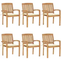 Syfax Stapelbare Gartenstühle mit Kissen 6 Stk. Massivholz Teak