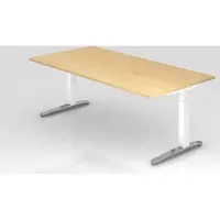 Proregal Schreibtisch Mika | Ahorn | Weißes Gestell poliert | BxT 200x100cm | Arbeitshöhe 65-85cm | höhenjustierbar, 1cm Raster | C-Fuß-Gestell