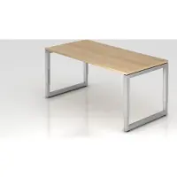 Proregal Schreibtisch Pavo | Eiche | Silber Gestell | BxT 160x80cm | Arbeitshöhe 65-85cm | höhenverstellbar | O-Fuß-Gestell eckig