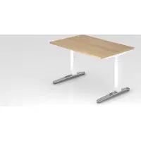 Proregal Schreibtisch Mika | Eiche | Weißes Gestell poliert | BxT 120x80cm | Arbeitshöhe 65-85cm | höhenjustierbar, 1cm Raster | C-Fuß-Gestell